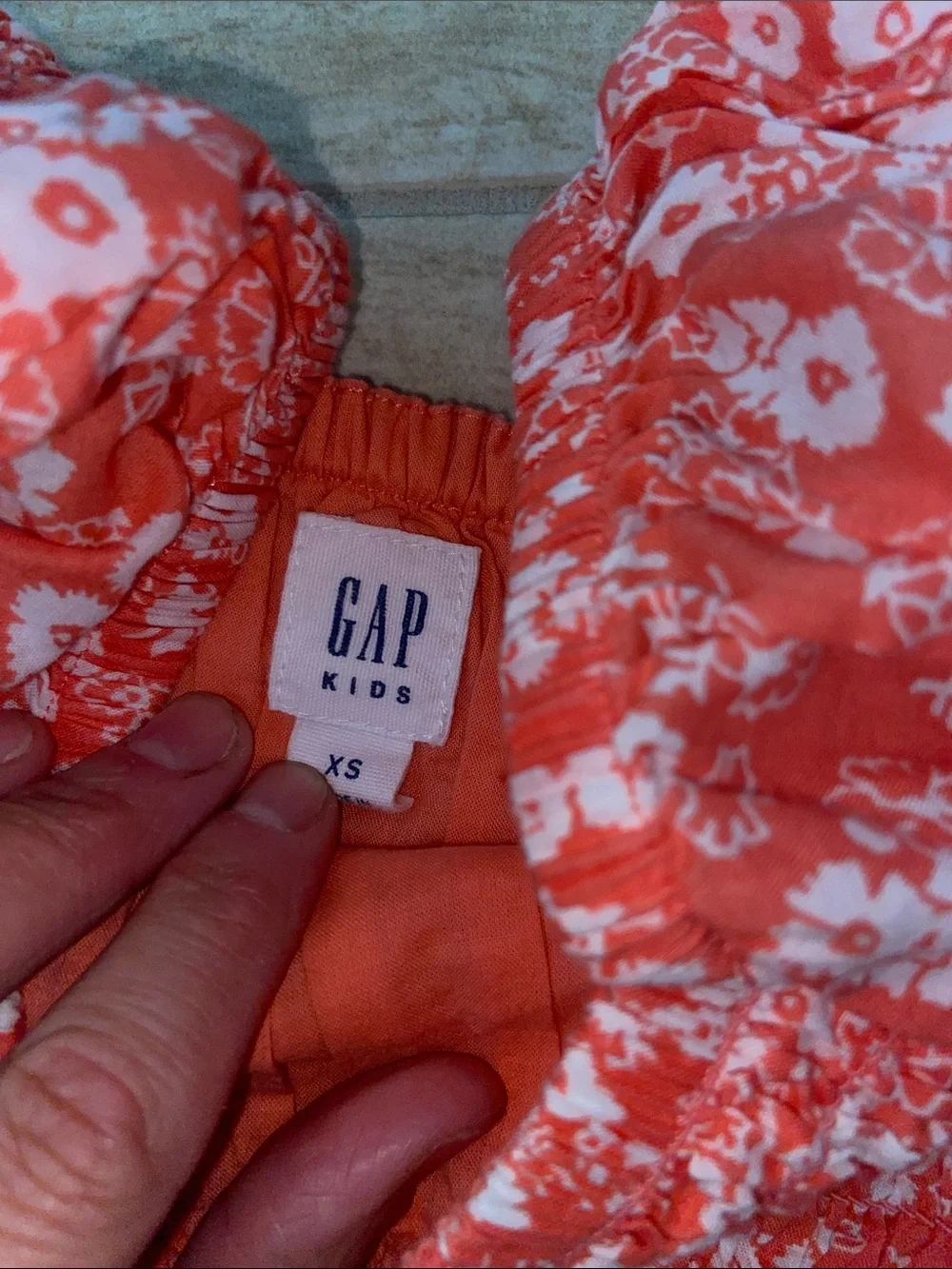 GAP Girls XS Floral Blue Dress Puff Ruffle Sleeves Roughing Peplum Top Pink
